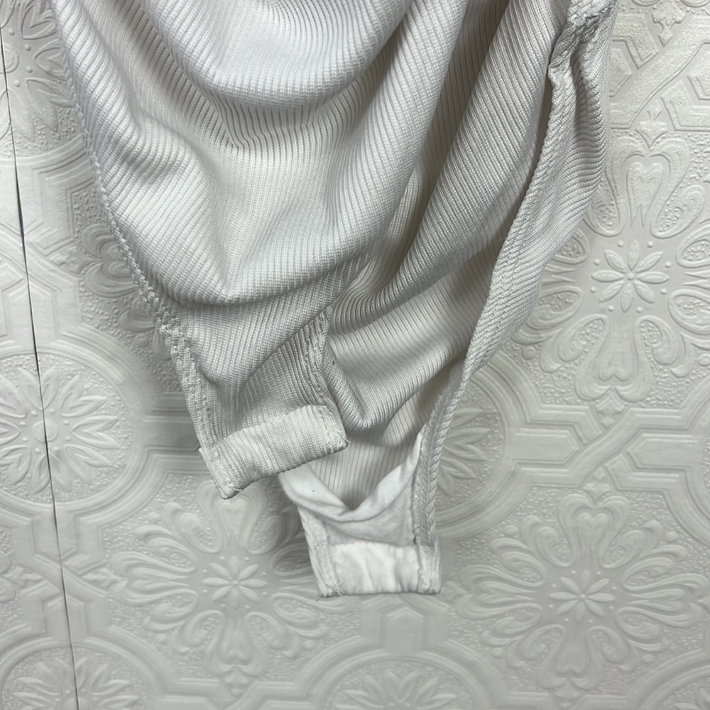 Free People On Your Side white‎ Bodysuit Ribbed Smocked Square Neck Tank Shirt - Picture 8 of 10
